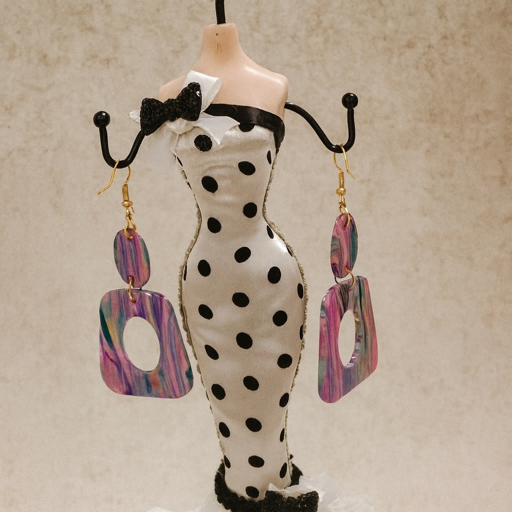 Handmade Geometric Dangle Earrings –Bold, Artsy, Handmade Polymer Clay Host Pick - Picture 9 of 15